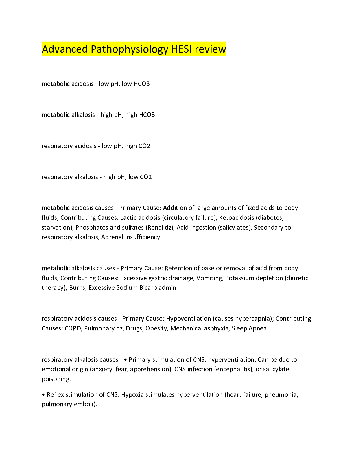 Hesi Advanced Pathophysiology